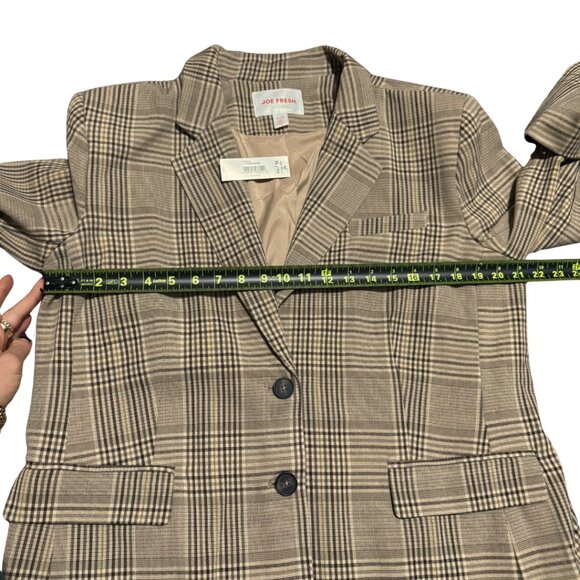 Womens Beige Plaid Single-Breasted Blazer Size L NWT Notch Collar - Picture 10 of 12